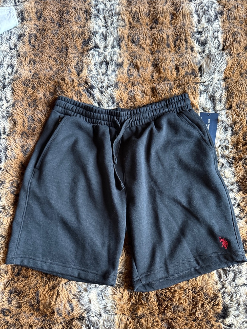 Men's Black Active Drawstring Shorts with Red Logo